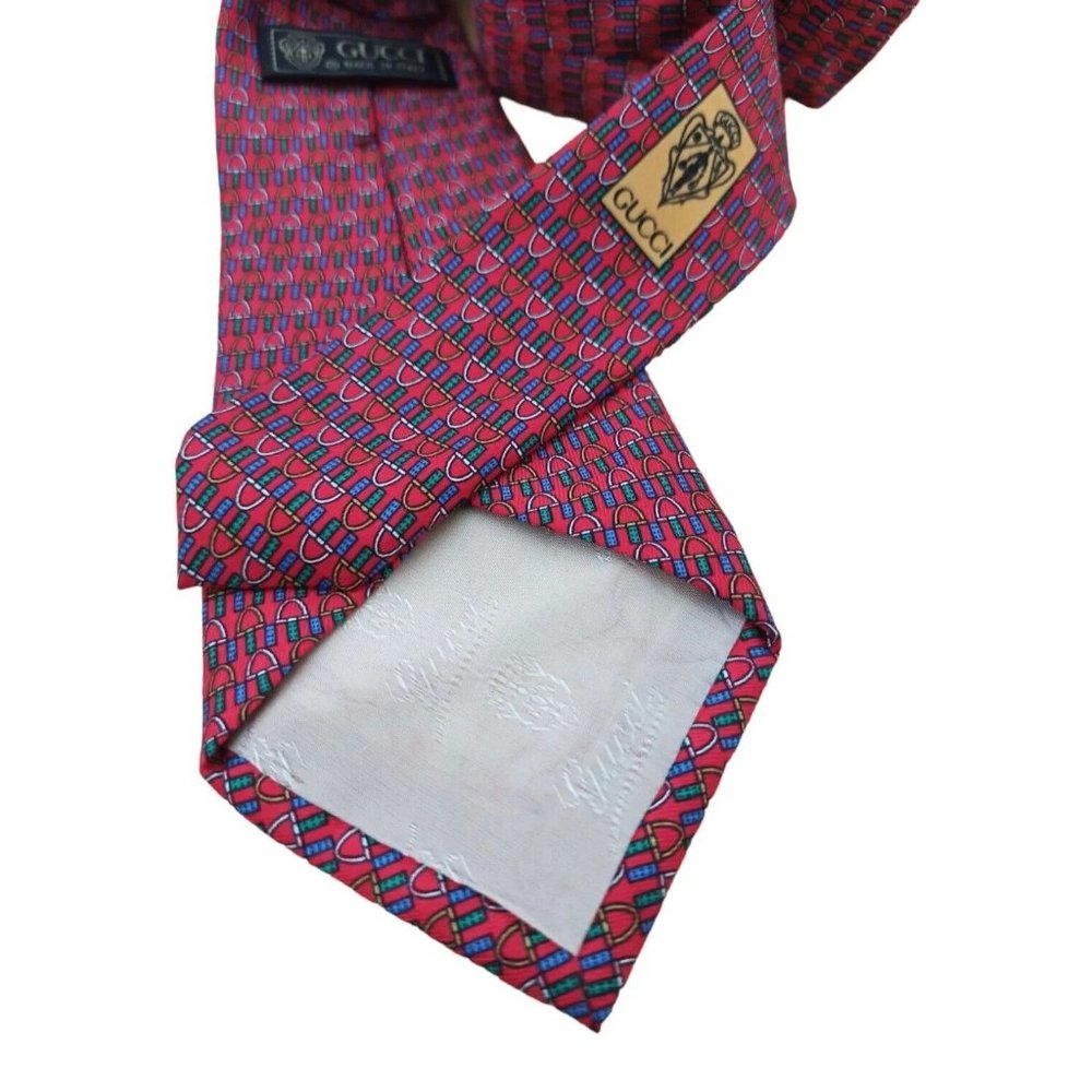 GUCCI Red Equestrian Logo Silk Tie ITALY 57"/ 3.4" EC - Picture 12 of 12